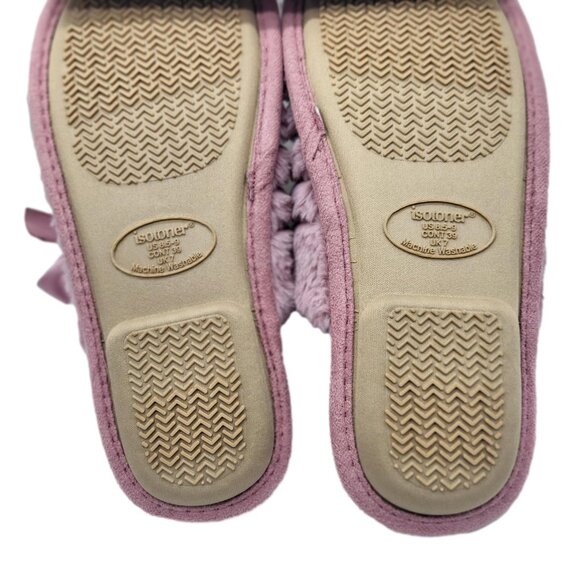Isotoner Large Faux Fur Memory Foam Slide Slippers Womens Pink Pearl 8.5 - 9 New - Picture 5 of 6